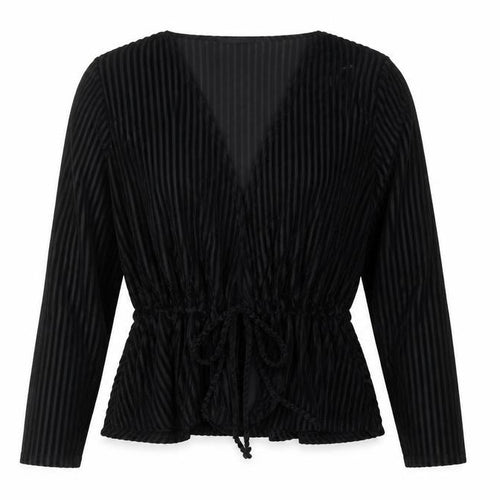 LOTD Women’s Black Velvet Striped Wrap Blouse UK 8 Long Sleeve