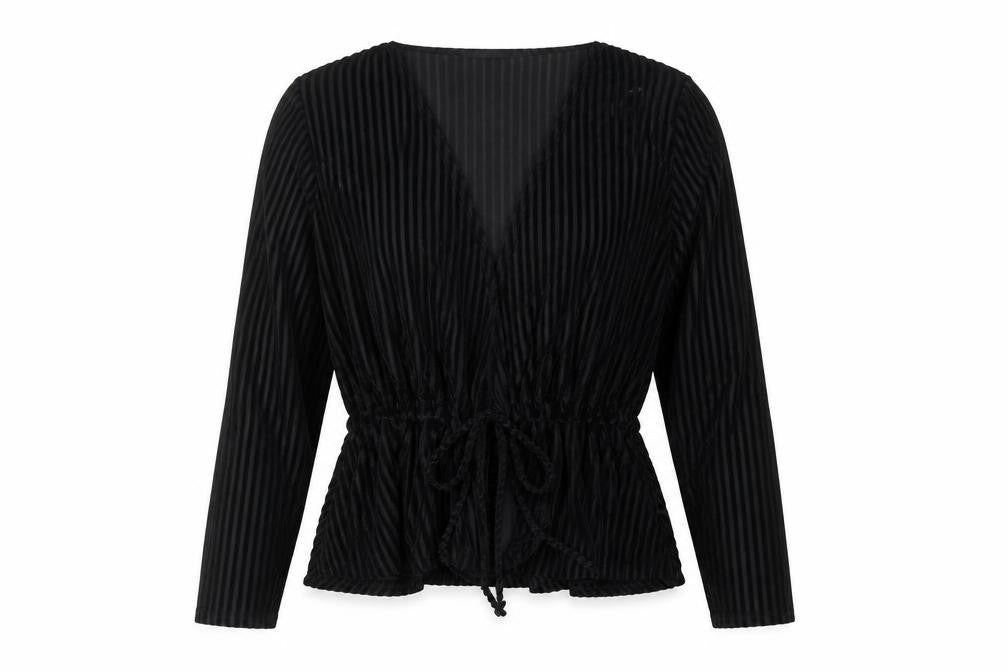 LOTD Women’s Black Velvet Striped Wrap Blouse UK 8 Long Sleeve