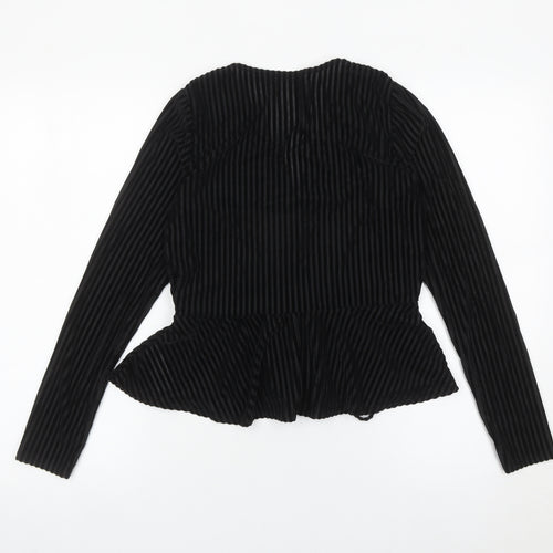 LOTD Women’s Black Velvet Striped Wrap Blouse UK 8 Long Sleeve