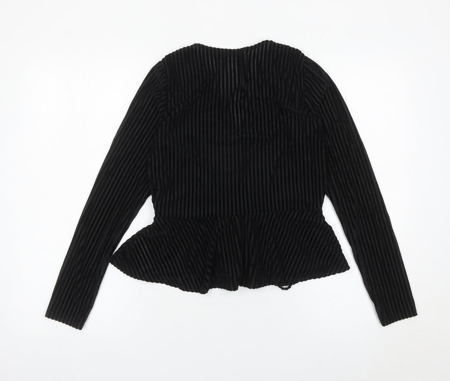 LOTD Women’s Black Velvet Striped Wrap Blouse UK 8 Long Sleeve