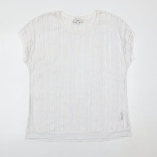 Next Women White Size 16 Short Sleeve Striped Lightweight T-Shirt