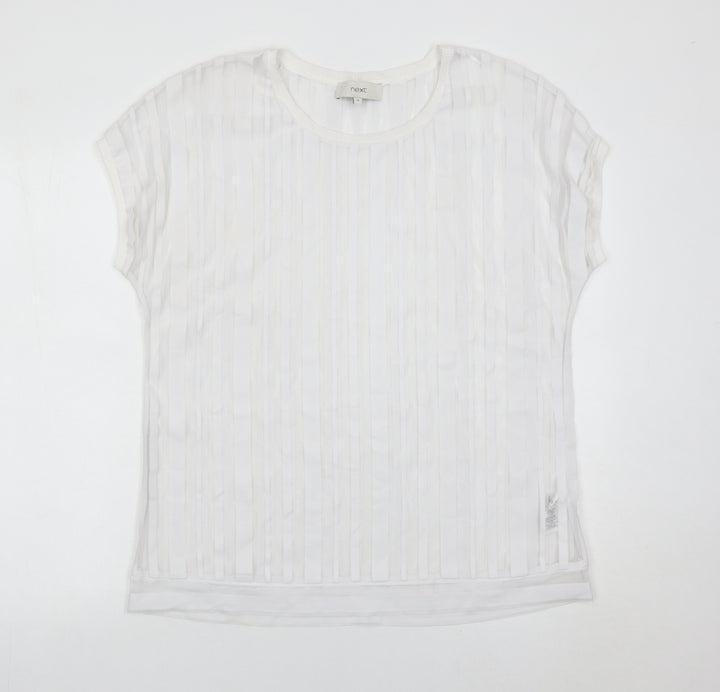 Next Women White Size 16 Short Sleeve Striped Lightweight T-Shirt