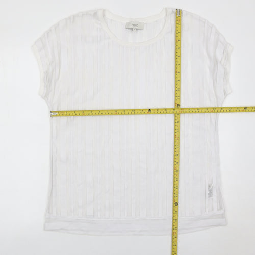 Next Women White Size 16 Short Sleeve Striped Lightweight T-Shirt