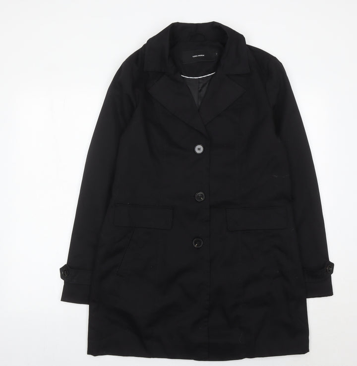 Vero Moda Women's Black Mid-Length Overcoat M Buttoned Workwear