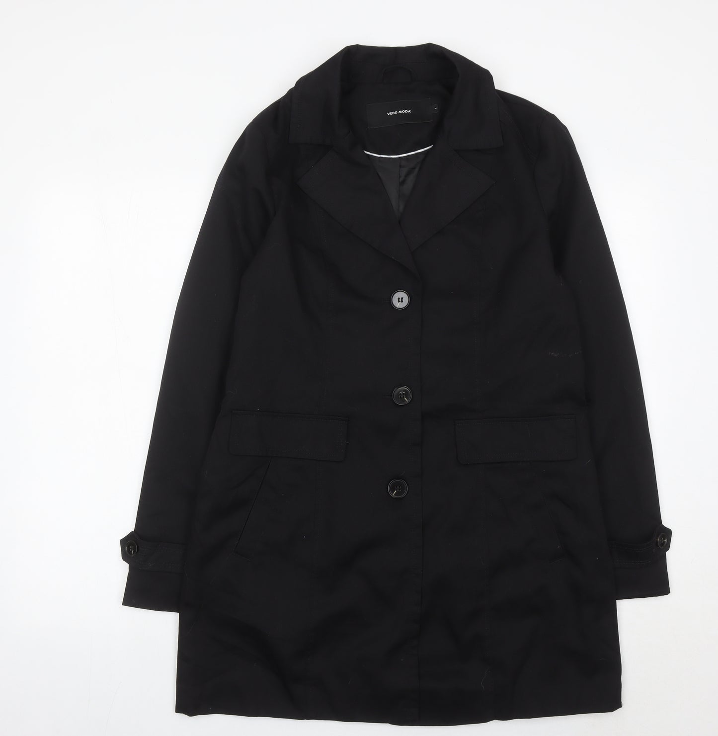 Vero Moda Women's Black Mid-Length Overcoat M Buttoned Workwear