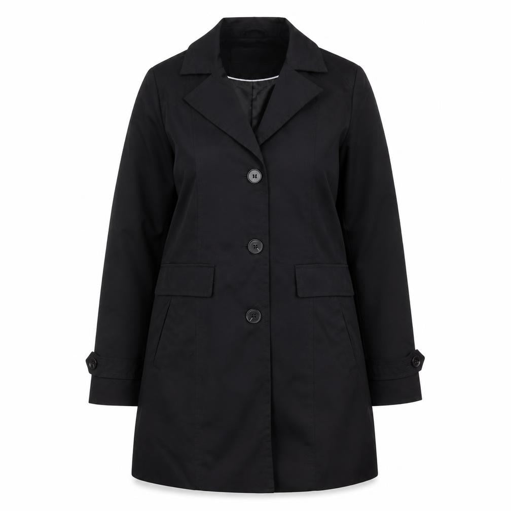 Front view of Vero Moda Women's Black Mid-Length Overcoat M Buttoned Workwear