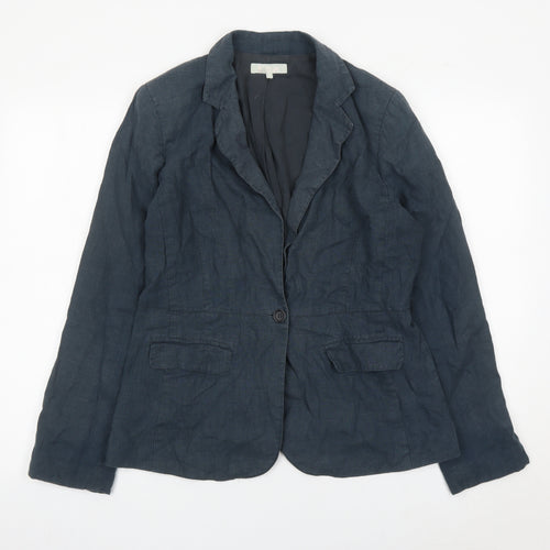 Kew Womens Blue Linen Blazer Jacket Size 12 Single Breasted