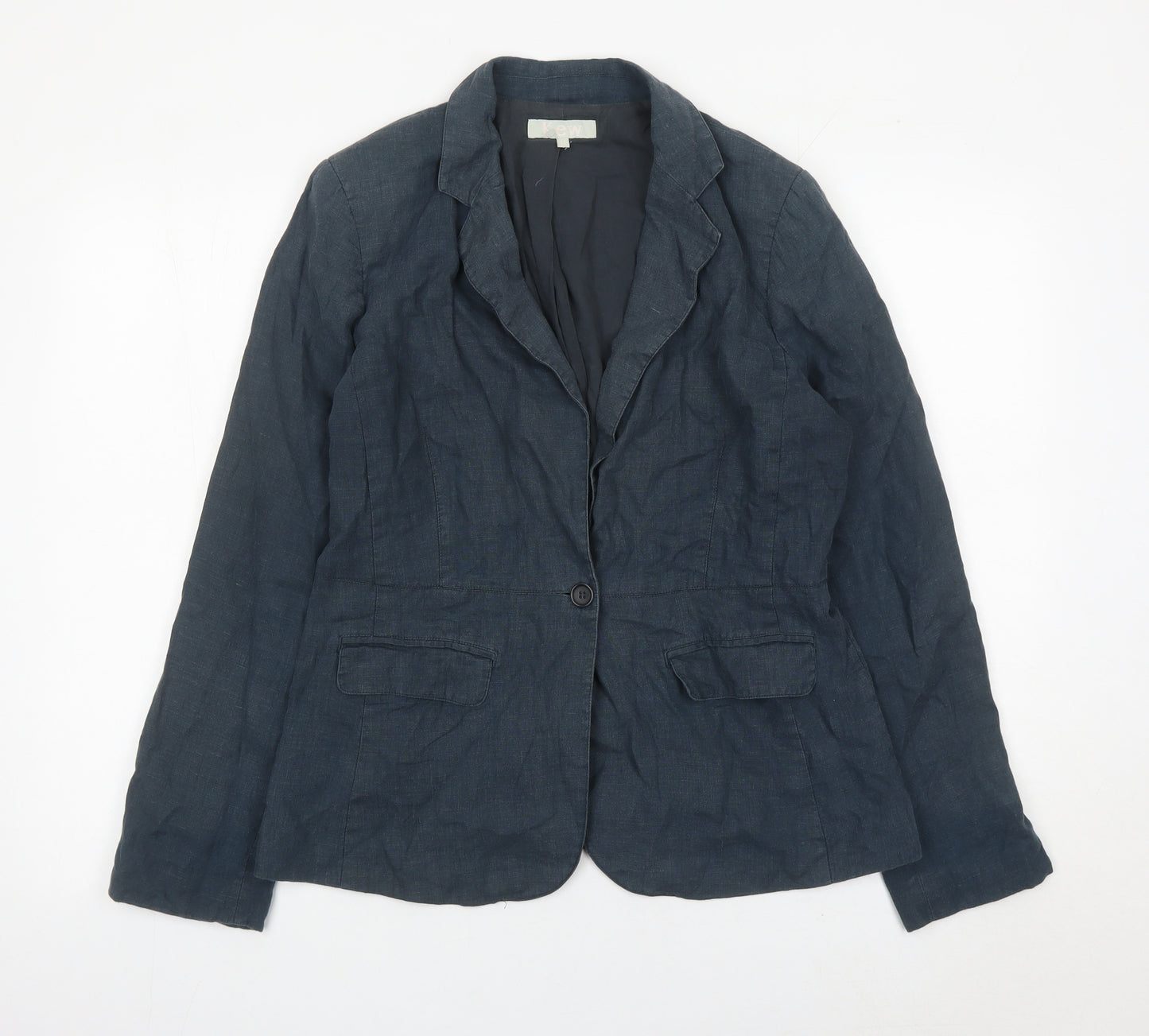 Kew Womens Blue Linen Blazer Jacket Size 12 Single Breasted