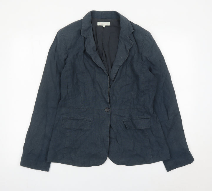 Kew Womens Blue Linen Blazer Jacket Size 12 Single Breasted