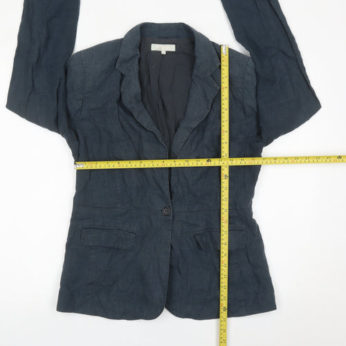 Kew Womens Blue Linen Blazer Jacket Size 12 Single Breasted