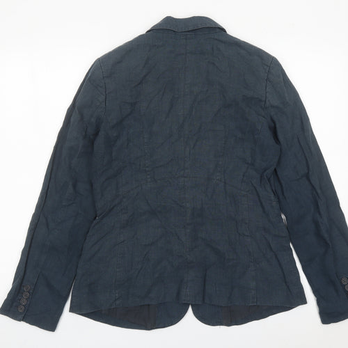 Kew Womens Blue Linen Blazer Jacket Size 12 Single Breasted