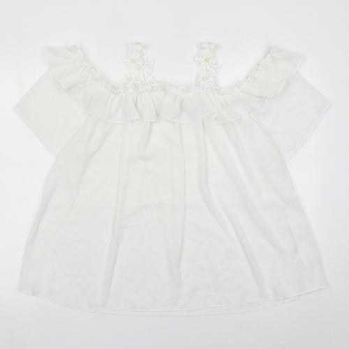 Quiz Women White Off Shoulder Ruffle Tunic Blouse Size M