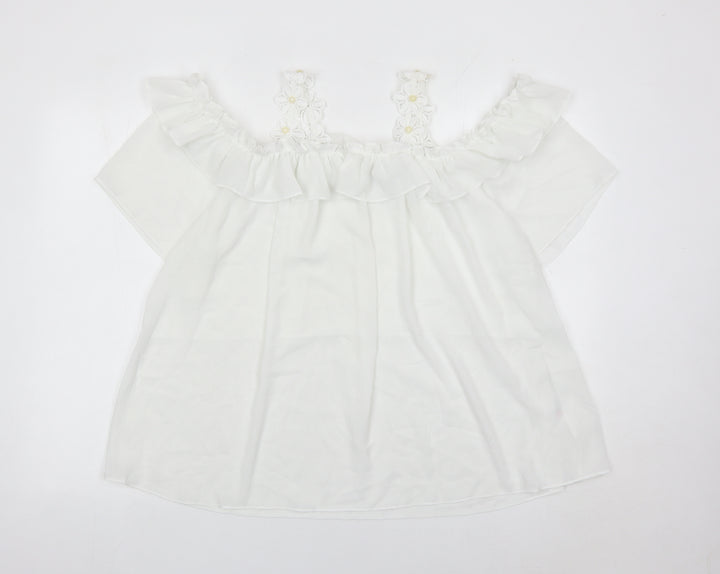 Quiz Women White Off Shoulder Ruffle Tunic Blouse Size M