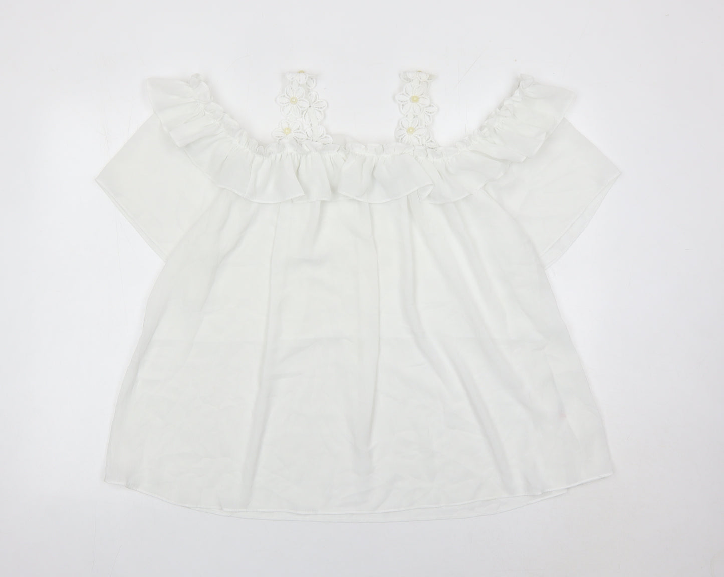 Quiz Women White Off Shoulder Ruffle Tunic Blouse Size M