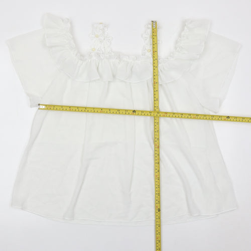 Quiz Women White Off Shoulder Ruffle Tunic Blouse Size M