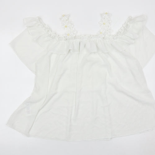 Quiz Women White Off Shoulder Ruffle Tunic Blouse Size M