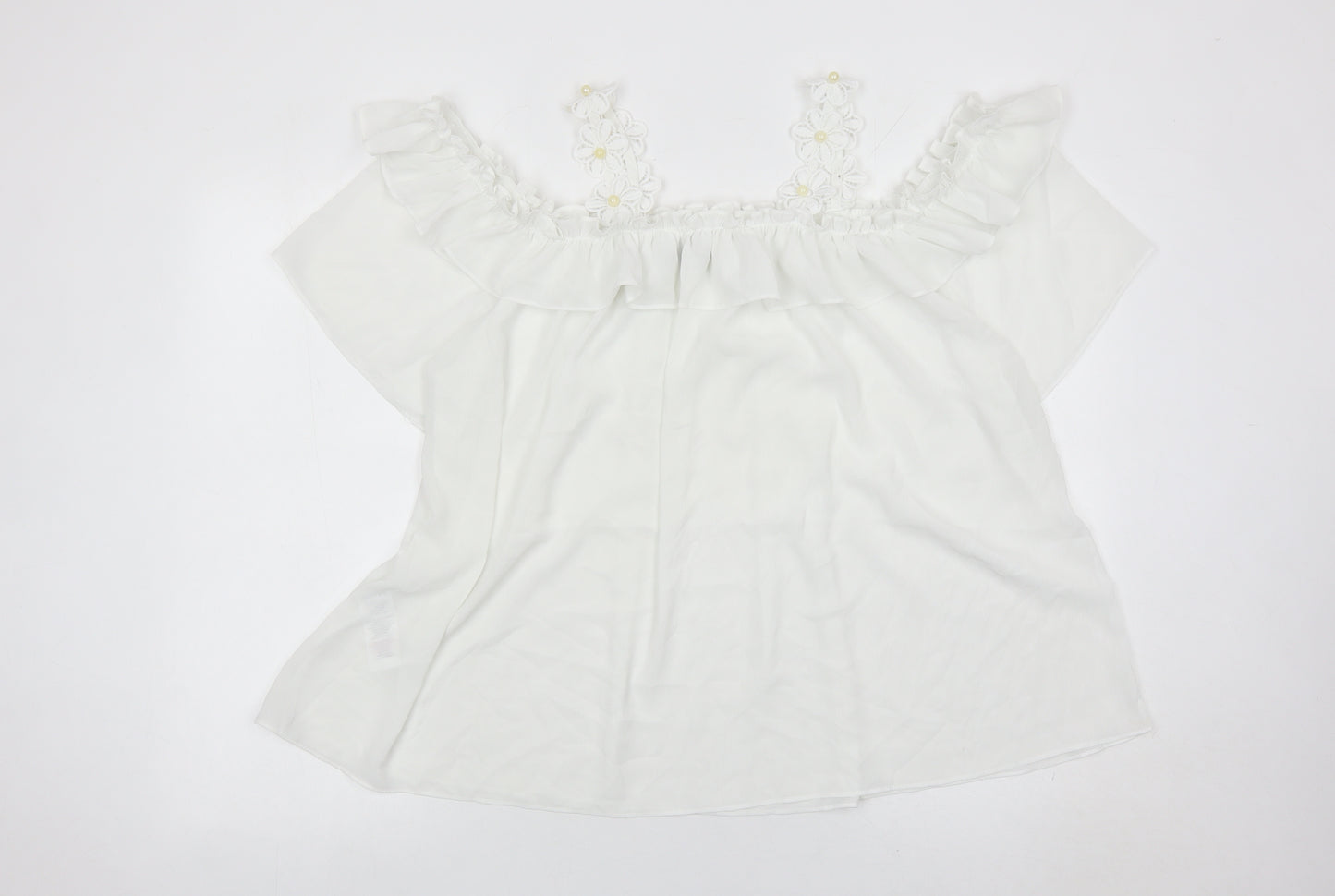 Quiz Women White Off Shoulder Ruffle Tunic Blouse Size M