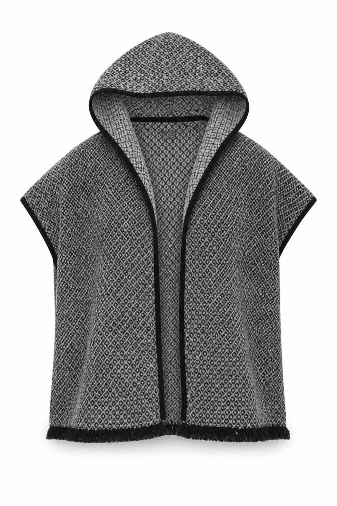 Atmosphere Women Grey Hooded Cape Cardigan Size 6-8 Wool Blend