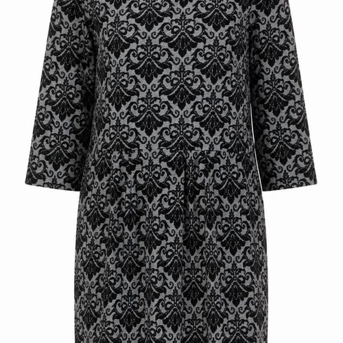 Kaleidoscope Women’s Grey Black Shift Dress UK 12 Scoop Neck 3/4 Sleeve
