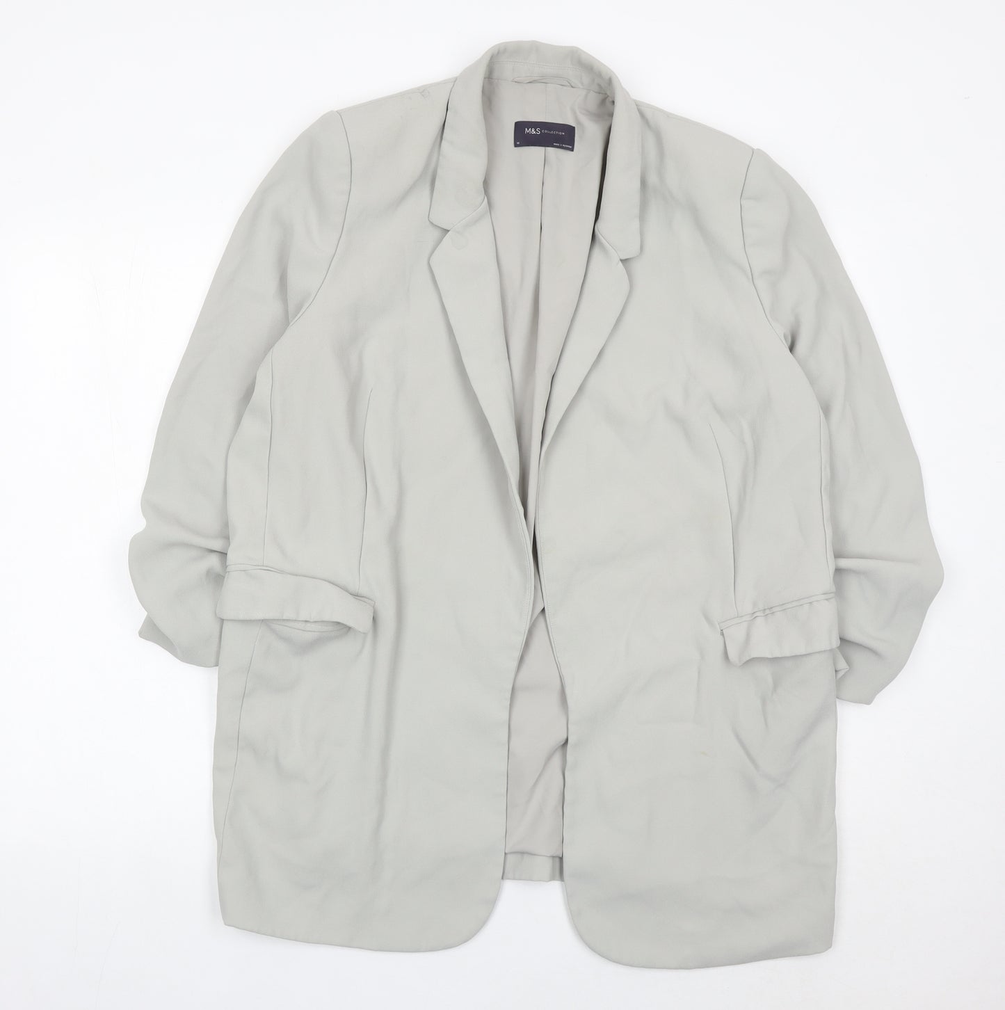 Marks and Spencer Women Grey Size 16 Regular Fit Blazer Jacket