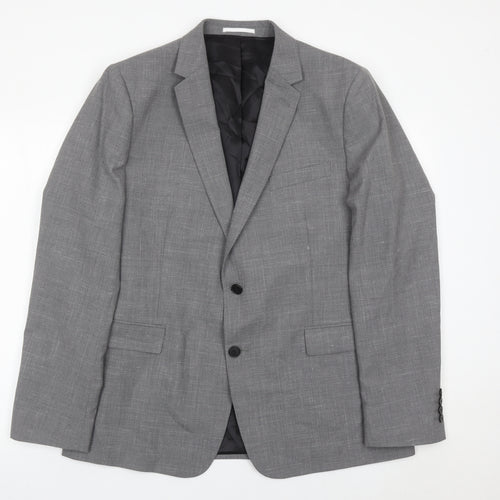Kin Men’s Grey Wool Blend 44R Blazer Jacket Two Button Notch Lapel