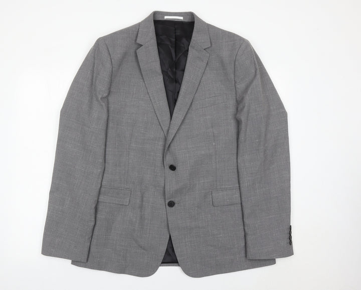 Kin Men’s Grey Wool Blend 44R Blazer Jacket Two Button Notch Lapel