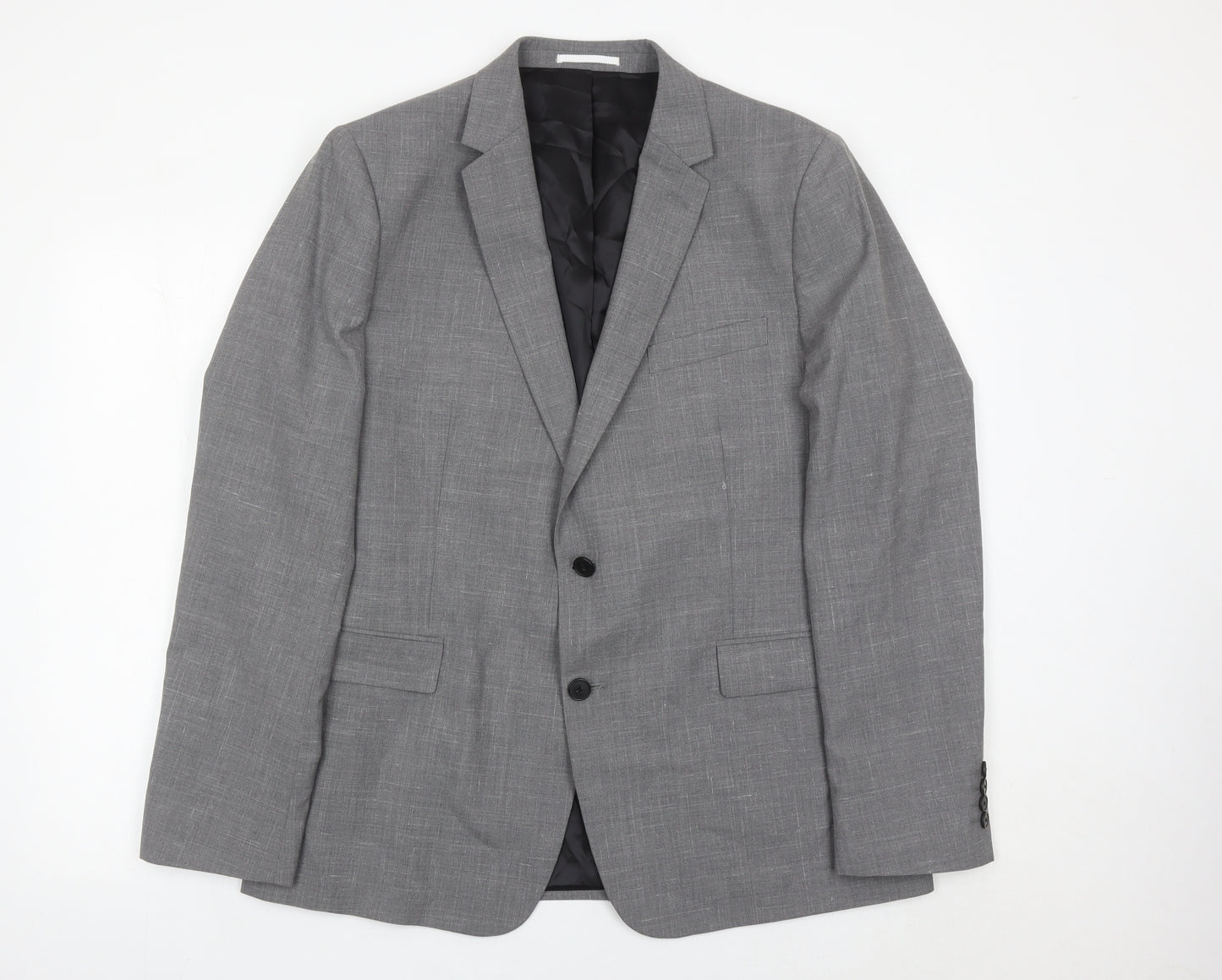 Kin Men’s Grey Wool Blend 44R Blazer Jacket Two Button Notch Lapel