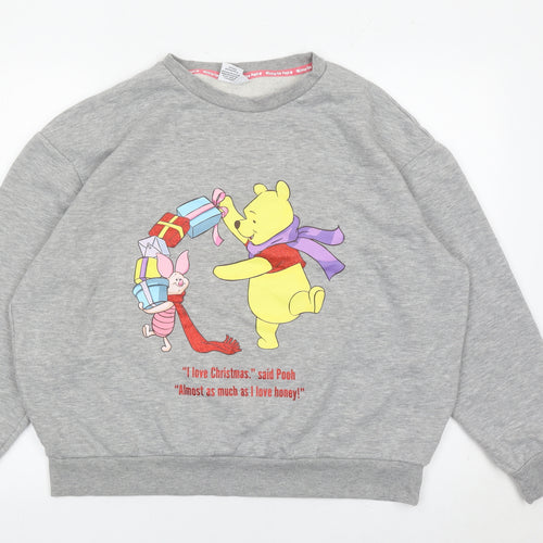 Disney Women Grey Winnie the Pooh L Pullover Sweatshirt Christmas Graphic