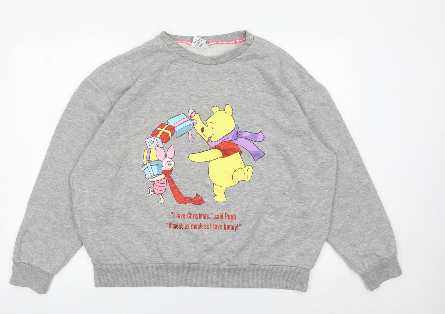 Disney Women Grey Winnie the Pooh L Pullover Sweatshirt Christmas Graphic