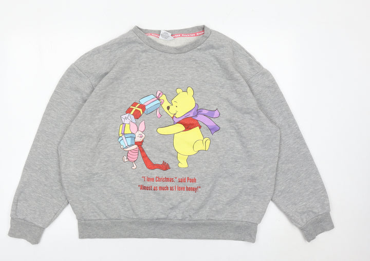 Disney Women Grey Winnie the Pooh L Pullover Sweatshirt Christmas Graphic