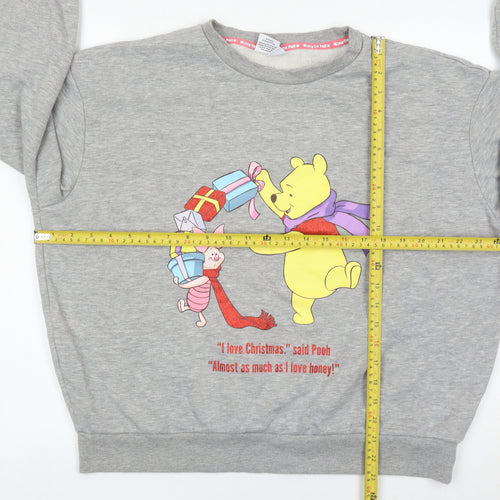 Disney Women Grey Winnie the Pooh L Pullover Sweatshirt Christmas Graphic