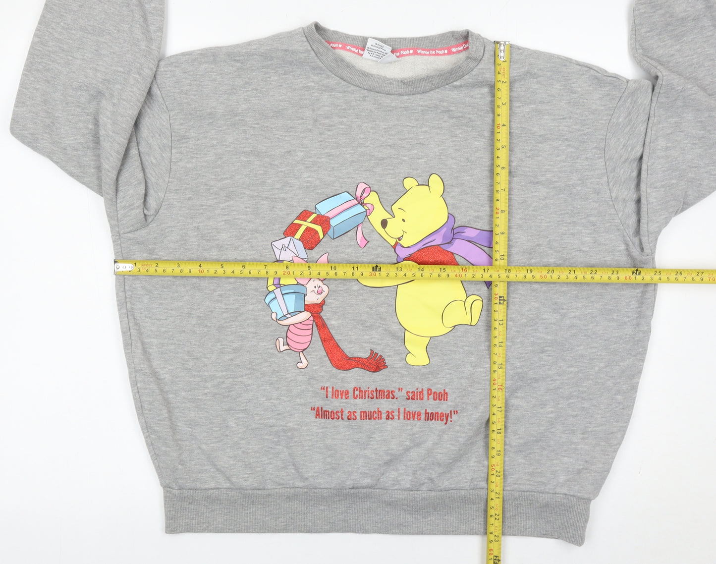 Disney Women Grey Winnie the Pooh L Pullover Sweatshirt Christmas Graphic