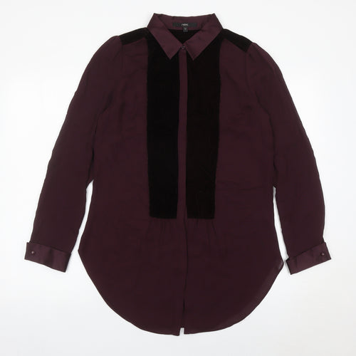 Next Womens Purple Long Sleeve Collared Blouse Size 10 Polyester