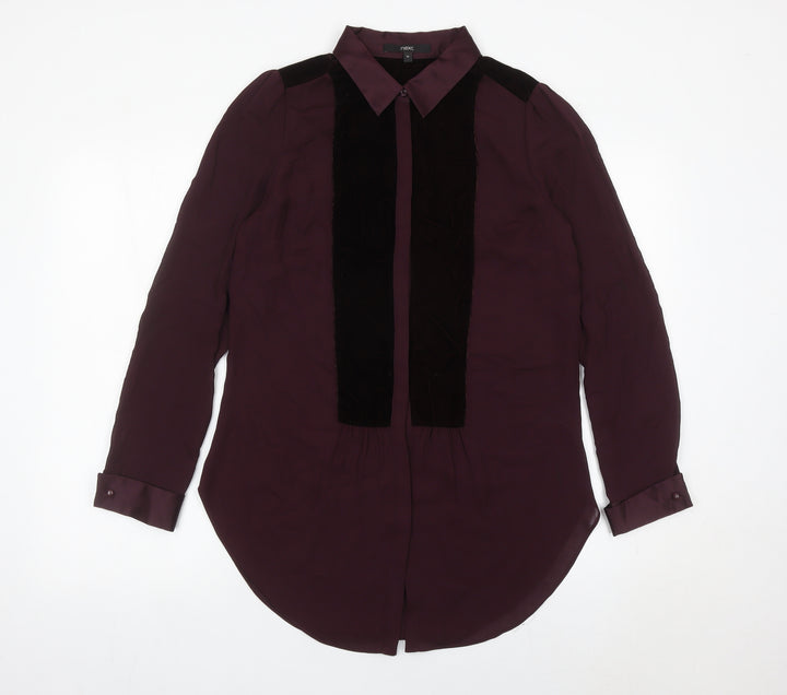 Next Womens Purple Long Sleeve Collared Blouse Size 10 Polyester