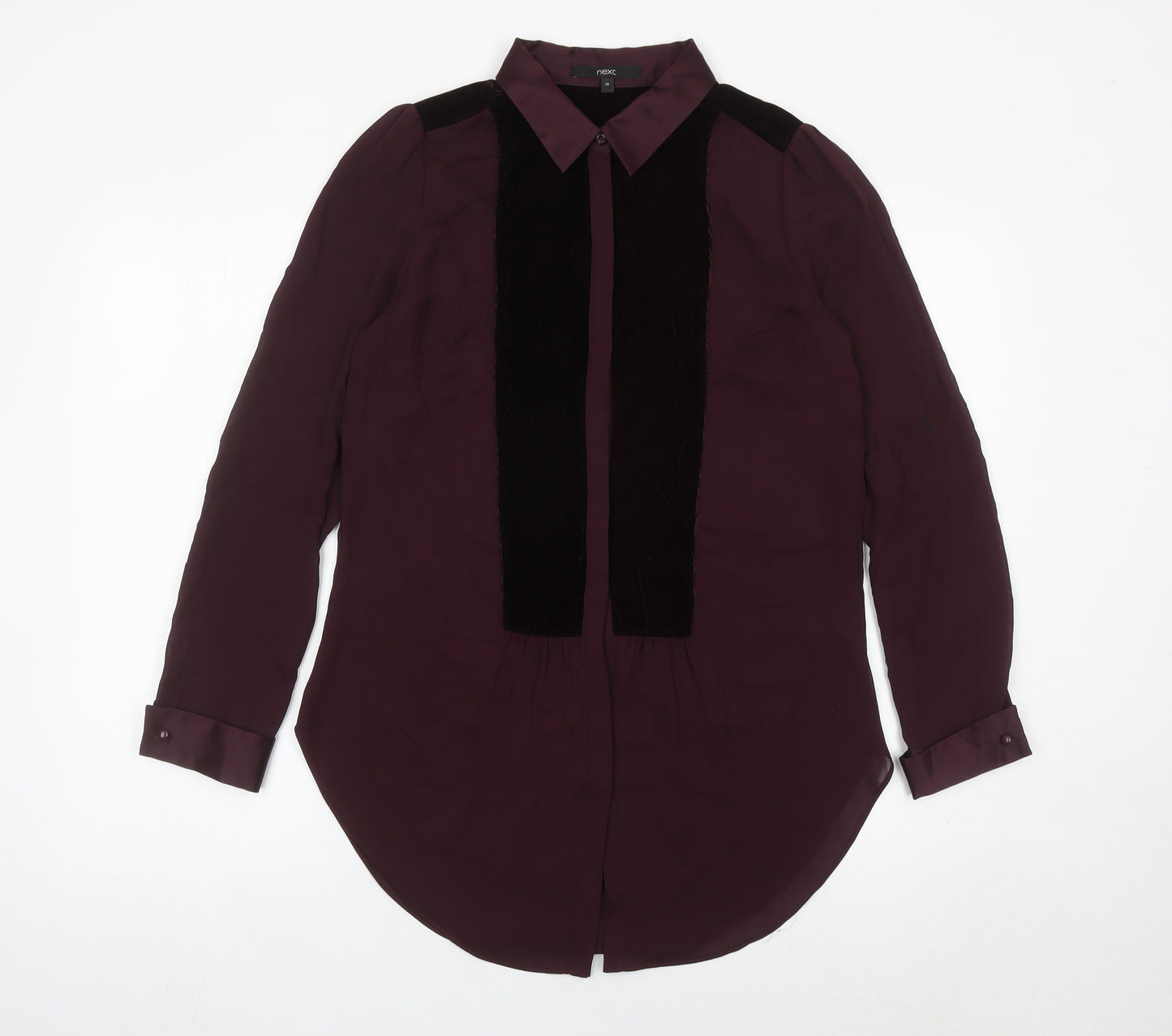 Next Womens Purple Long Sleeve Collared Blouse Size 10 Polyester