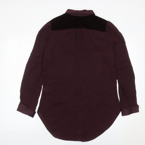 Next Womens Purple Long Sleeve Collared Blouse Size 10 Polyester