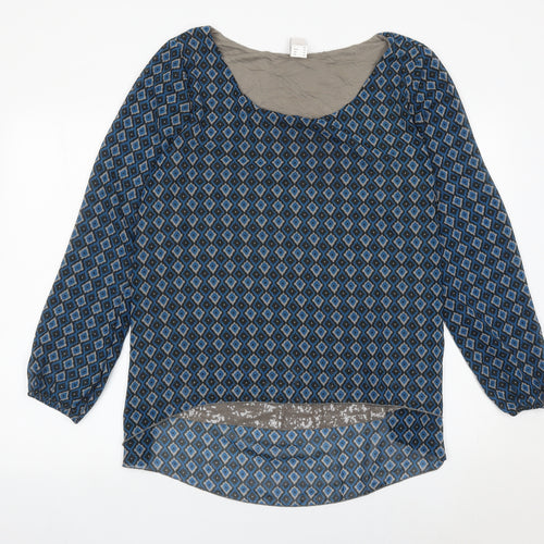 Heine Womens Blue Geometric Long Sleeve Tunic Blouse Size 20