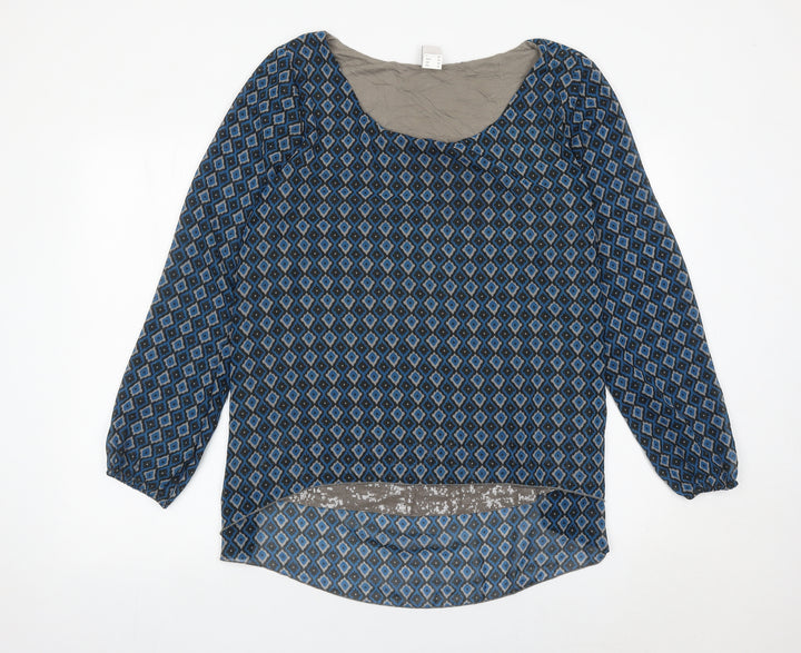 Heine Womens Blue Geometric Long Sleeve Tunic Blouse Size 20