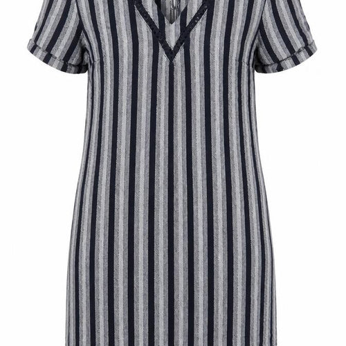 Next Women’s Blue Striped Linen Blend Shift Dress Size 8 V-Neck