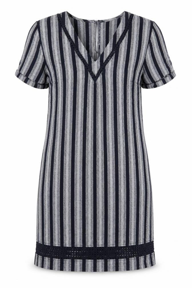 Next Women’s Blue Striped Linen Blend Shift Dress Size 8 V-Neck