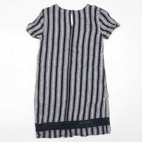 Next Women’s Blue Striped Linen Blend Shift Dress Size 8 V-Neck