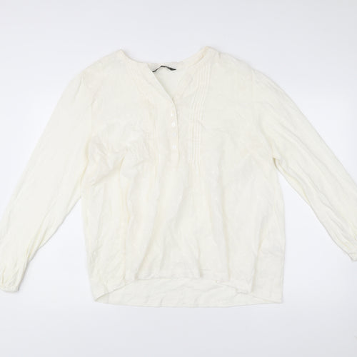 Bonmarché Women’s Ivory Cotton Long Sleeve Blouse Size 14