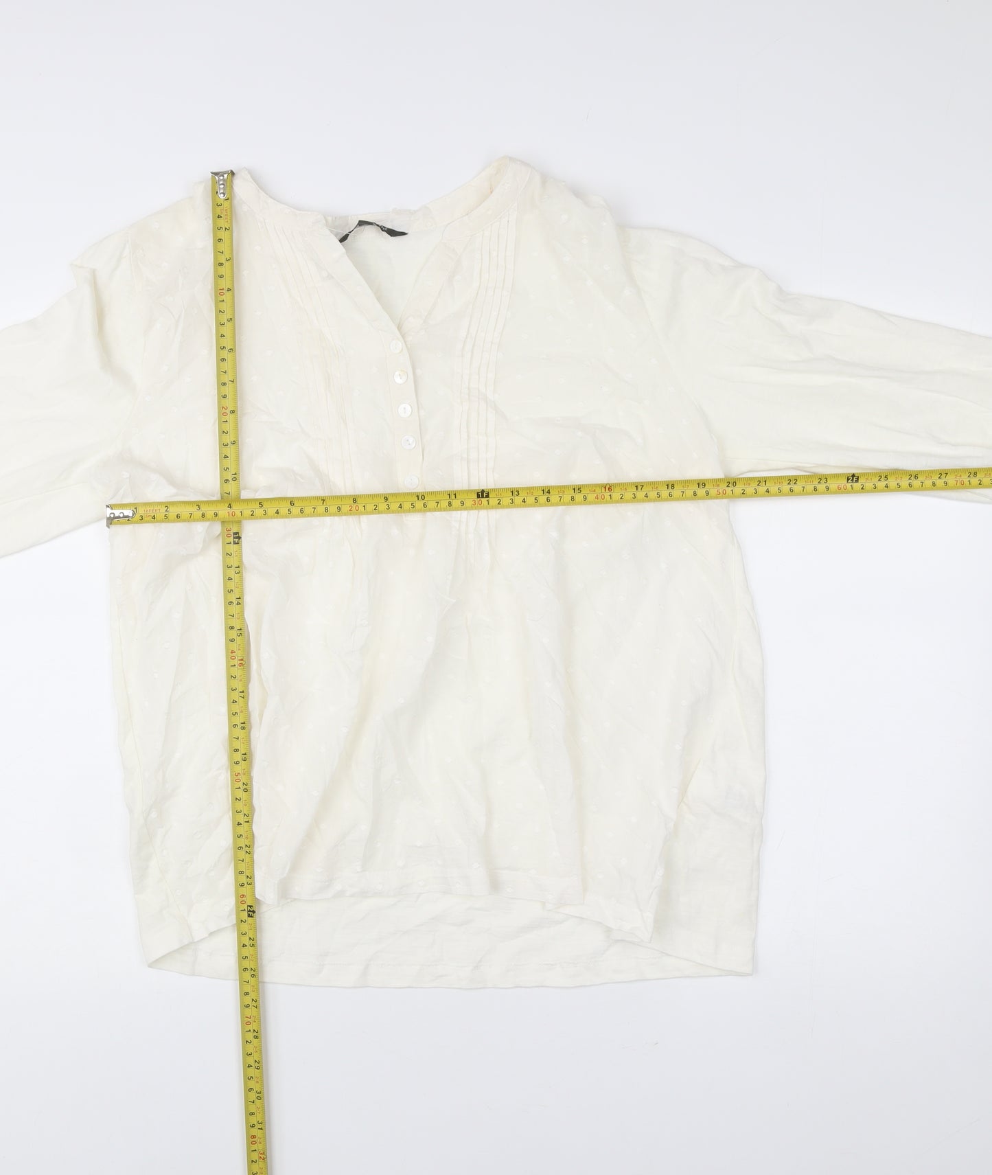Bonmarché Women’s Ivory Cotton Long Sleeve Blouse Size 14