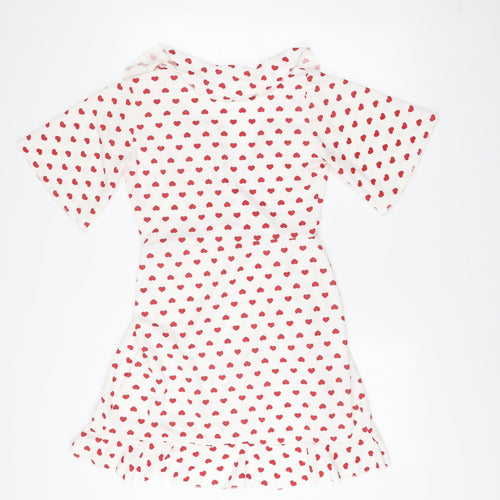 PrettyLittleThing Women White Red Heart Print Wrap Dress Size 10