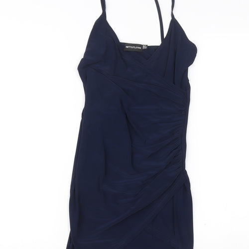 PrettyLittleThing Women’s Blue Size 8 Slip Dress Ruched Short Party