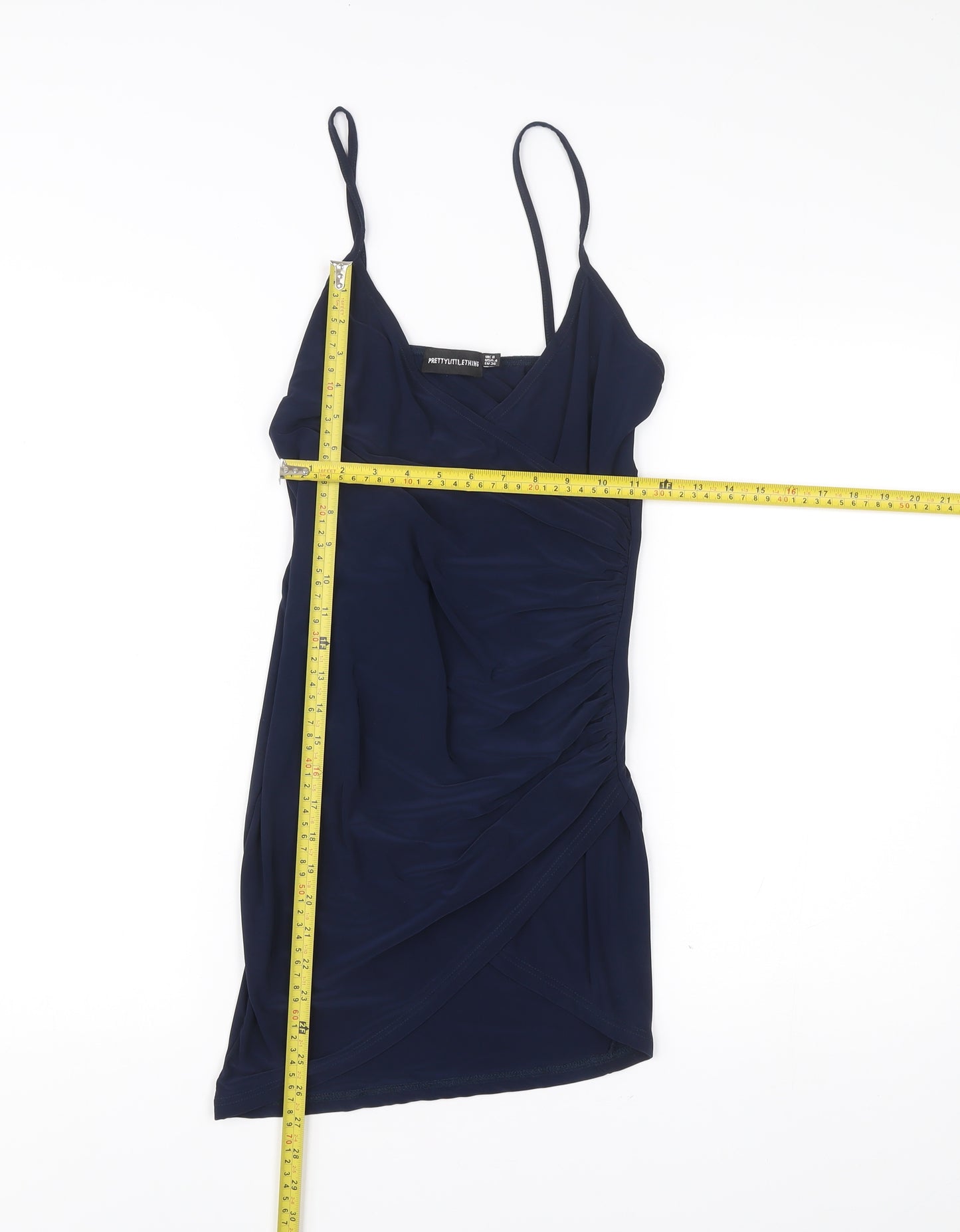 PrettyLittleThing Women’s Blue Size 8 Slip Dress Ruched Short Party