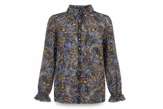 Front view of Mango Suit women’s multicoloured paisley blouse, size UK 12, tunic style