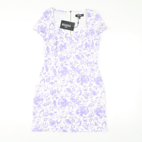Missguided Women’s Multicoloured Floral Bodycon Dress UK 8 Short Sleeve Scoop Neck