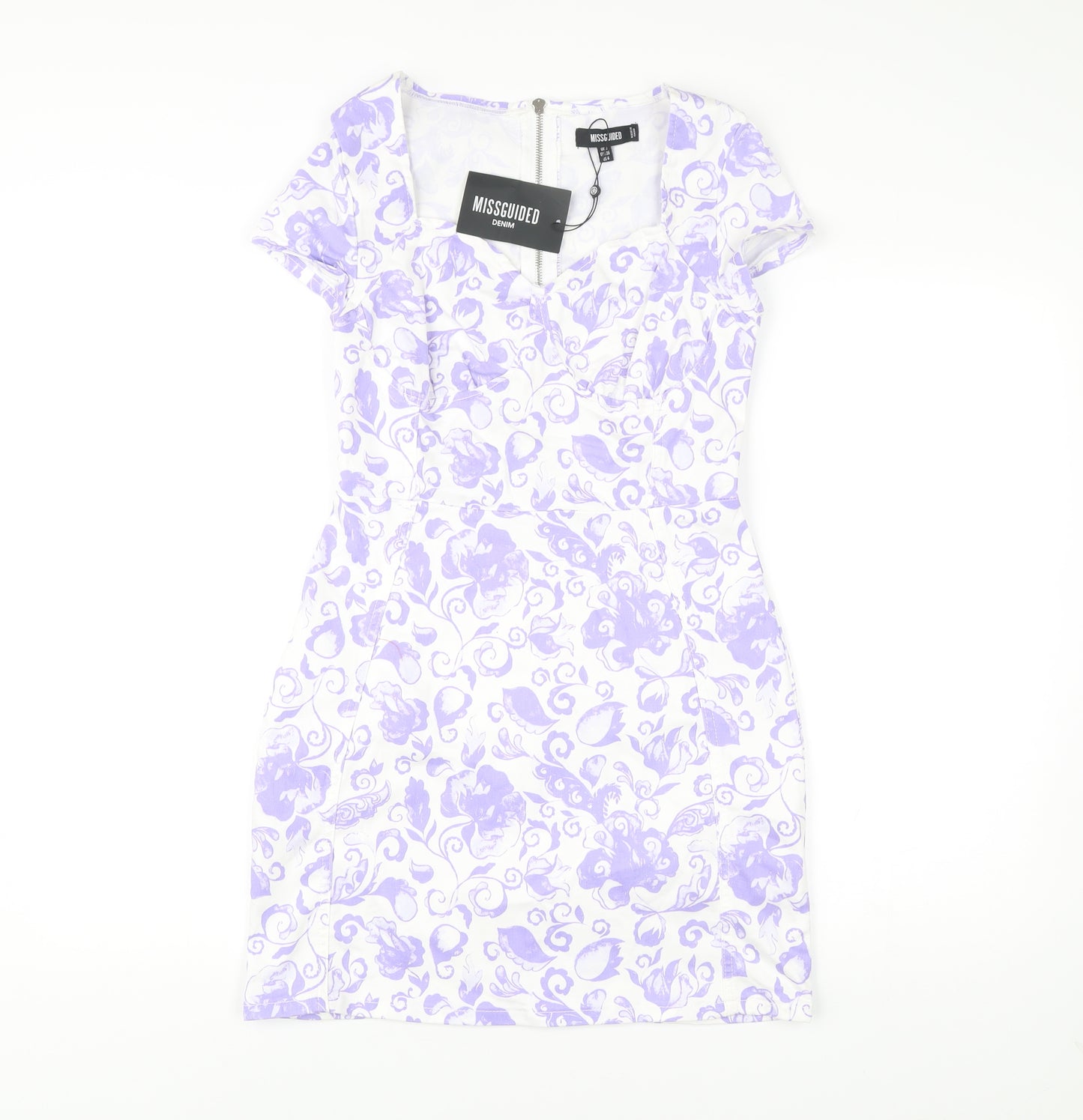 Missguided Women’s Multicoloured Floral Bodycon Dress UK 8 Short Sleeve Scoop Neck
