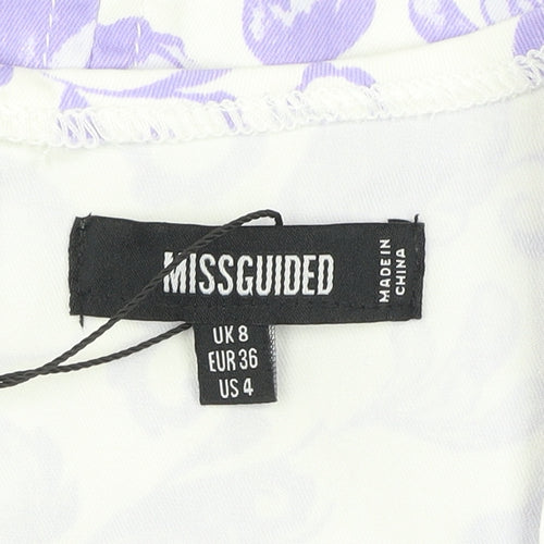 Missguided Women’s Multicoloured Floral Bodycon Dress UK 8 Short Sleeve Scoop Neck